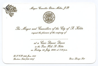 Ephemera - Invitation, Civic Dinner Dance, 1988