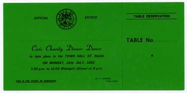 Ephemera - Ticket, Civic Charity Dinner Dance, 1982