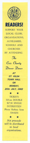 Ephemera - Bookmark, Civic Charity Dinner Dance, 1982