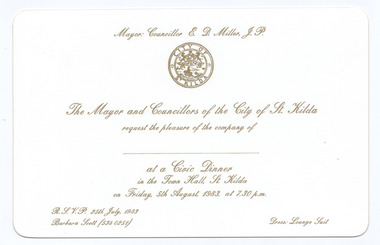 Ephemera - Invitation, Civic Dinner, 1984