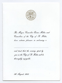 Ephemera - Menu, Civic Dinner, 1984