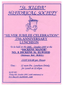 Ephemera - Flyer, St Kilda Historical Society Silver Jubilee Celebration, 1995