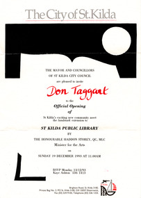 Ephemera - Invitation, Official Opening of extension to St Kilda Public Library, 1993