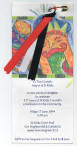 Ephemera - Invitation, Reception to celebrate 137 years of St Kilda Council's contribution to the community, 1994