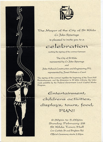 Ephemera - Flyer, Celebration marking the signing of a contract between the City of St Kilda and John Holland Construction, 1992