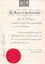 Cream coloured  Credential issued to St Kilda Town Clerk William Greave by the Premier of Victoria, John Cain Senior.