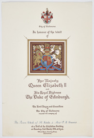 Ephemera - Invitation, Ball in honour of the visit of Her Majesty Queen Elizabeth II and His Royal Highness the Duke of Edinburgh, 1954