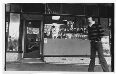 Photograph - Street scene, St Kilda Shout Collective, Timmys Take Away, Fitzroy Street, 1981