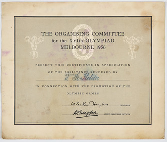 Document - Certificate, Certificate of Appreciation to 2nd St Kilda, 1956