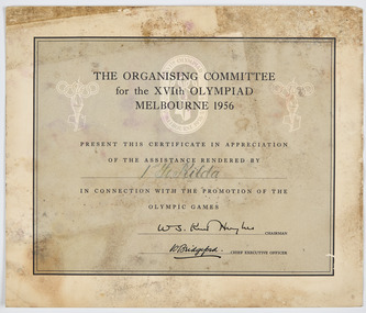 Document - Certificate, Certificate of Appreciation to Ist St Kilda, 1956