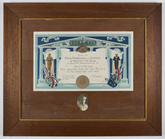 Document - Certificate, Remembrance of Pte GA Milton, c1920