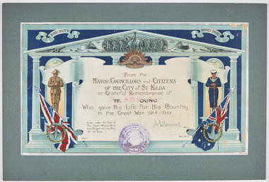 Document - Certificate, Presented to Pte. S.D, Young, c1919