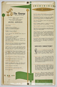 Sign - Hotel Services Directory, The George Hotel Services, 1969