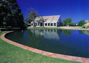 Ephemera - Postcard, City of Port Philip, St Kilda Botanical Garden view over lake to Conservatory 1995, 1995