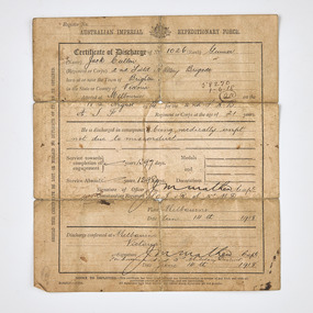 Administrative record - Certificate, Certificate of Discharge, 1918