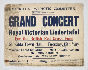 Poster - Advertisement, Grand Concert by the Royal Victorian Liedertafel, 1917