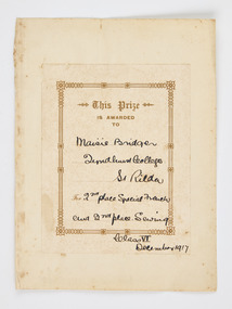 Award - Bookplate, Lyndhurst College award to Maisie Bridger, 1917