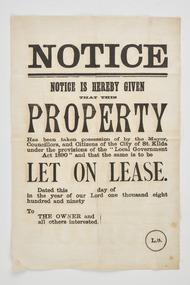 Administrative record - Notice of regulations, Notice of property to be let on lease, 1890