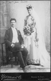 Photograph, Yeoman Co, Mr James Raitt & Mrs Mary Jane Raitt nee Unknown Wedding c1886 -- Studio Portrait