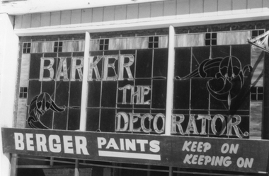 Photograph, Barker the Decorator Leadlight Advert in Upper Main Street Stawell. c 1984