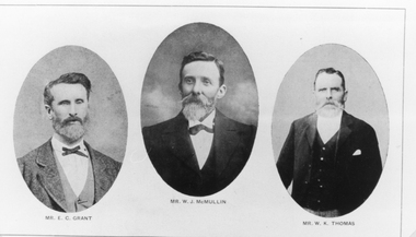 Photograph, St Matthews Presbyterian Church with Mr E C Grant, Mr W.J. McMullin, Mr W.K. Thomas -- 3 Photos
