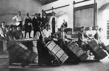 Photograph, Pomonal Apples being loaded at the Stawell Railway Goods Shed