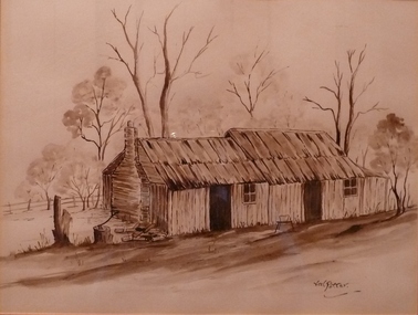 Painting, Early Settlers Home by Artist Val Potter -- Water Colour