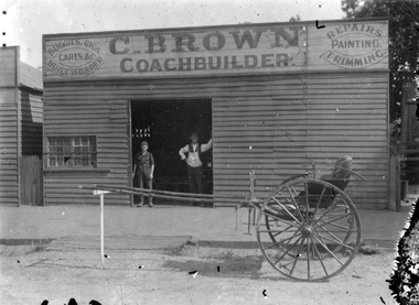 Photograph, Mr C. Brown's Coachbuilders shop in Lower Main Street Stawell