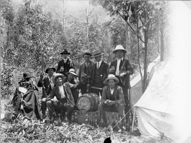 Photograph, Men on a Camp with a Stawell Brewery Keg