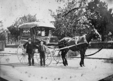 Photograph, Horse Drawn Double Seated Cab used for transporting families