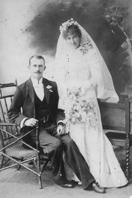 Photograph, Mr Tan Lehane & Mrs Liz Lehane nee Unknown at their wedding -- Studio Portrait