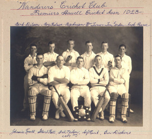 Photograph, "Wanderers" Cricket Club Team with names -- Premiers 1928