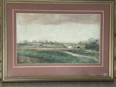 Photograph, Mr Will J. Rees's water colour painting of Chapponels Slaughter House at the western end of Clifton Ave