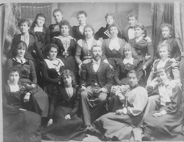 Photograph, 1 Male & 19 Females (named) Mr S Trend was head teacher at Stawell State School Number 502 1895-1899