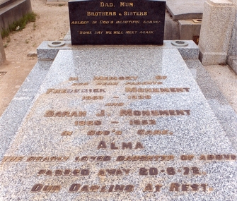 Photograph, "Monuments" Grave, Headstone & Quilt
