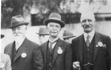 Photograph, "Home to Stawell" with Mr William Webster son of Mr Thomas Webster & both Mr William Webster & Mr John Henry "Jack" Webster sons of Mr Josiah Webster 1935