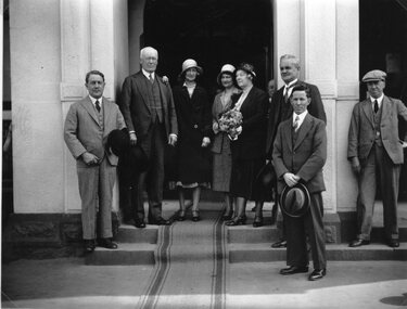 Photograph, Governor's visit to Stawell with his wife in front of Town Hall c1930