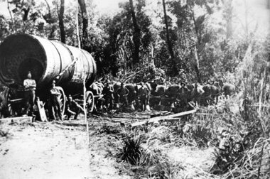 Photograph, Large Boiler being transported by Horses from the Magdala Mine Site in Stawell to the Heatherlie Quarry
