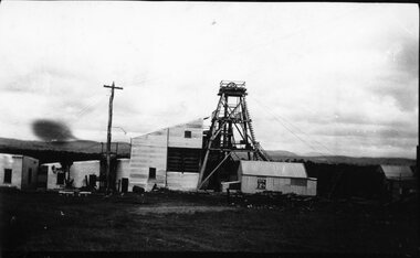 Photograph, Native Youth Mine at Great Western showing buildings & Poppet Head on Poppet Head Road c1930's