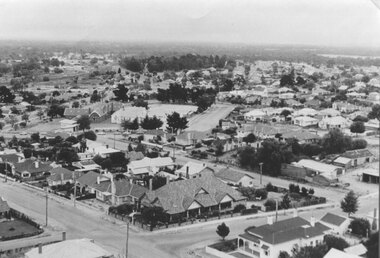 Photograph, Panorama of Stawell from the top of St. Matthew’s Spire looking West with the Childe and Ligar Street intersection in the foreground
