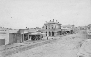 Photograph, Main Street Stawell looking East with the large two story building being the Post Office 1878