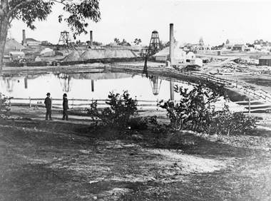 Photograph, The Pleasant Creek Cross Reef No1 Shaft Panorama of a Mining Scene in the Duke Sands area c1875
