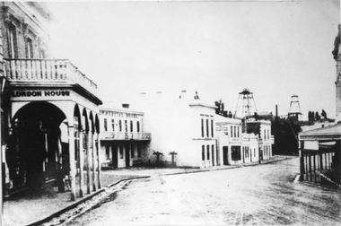 Photograph, Upper Main Stawell Street looking East with London House on the left 1880