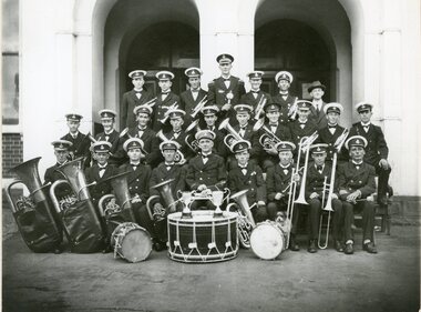 Photograph, Two photographs of Stawell Brass Band in front of Stawell Town Hall 1933