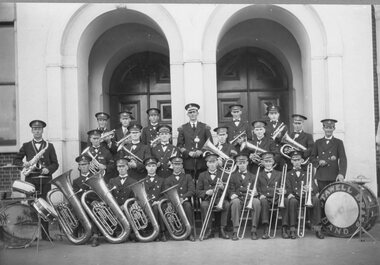 Photograph, Stawell Brass Band in front of Stawell Town Hall 1931