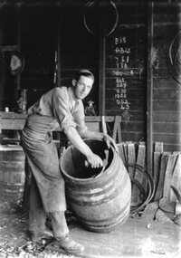 Photograph, Stawell Brewery in Stawell West showing Cooper Barrel Making c1900