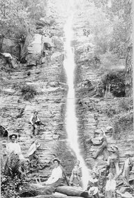 Photograph, Silver Band Falls in the Grampians with Mrs Howlld in the front of photo