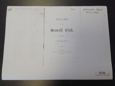 Book, Times News, Rules of the Stawell Club, 1896