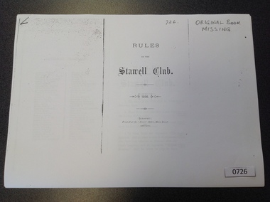 Book, Times News, Rules of the Stawell Club, 1896, 1896