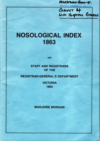 Book, Marjorie Morgan, Nosological Index, with Hospital Admissions, 1987